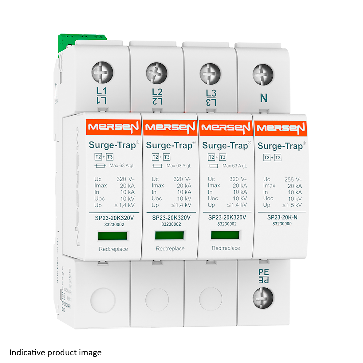 83230128 - SPD Type 2+3, 20kA, Uc320V, 3+1 TT, 4 Poles, 4 Modules, Pluggable